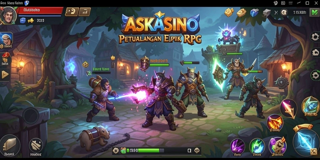 Tampilan gameplay <strong>ASKASINO</strong> yang menunjukkan pertarungan epik antar karakter RPG.