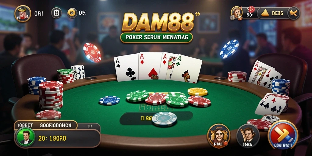 Gambar menunjukkan suasana permainan Poker yang seru dan kompetitif.