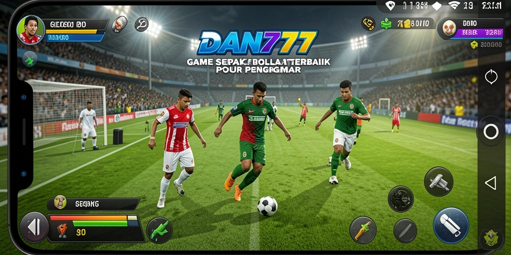Screenshot gameplay menunjukkan aksi mendebarkan dalam pertandingan sepak bola.