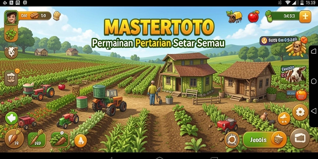 Screenshot MASTERTOTO menampilkan gameplay seru bertani dan merawat hewan.