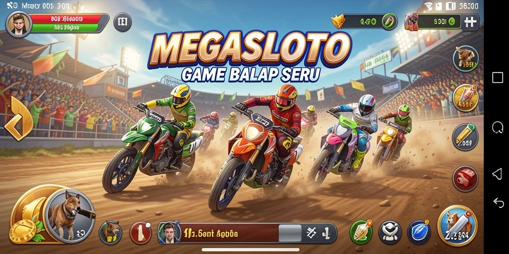 Tampilan seru dari gameplay balap di MEGASLOTO.