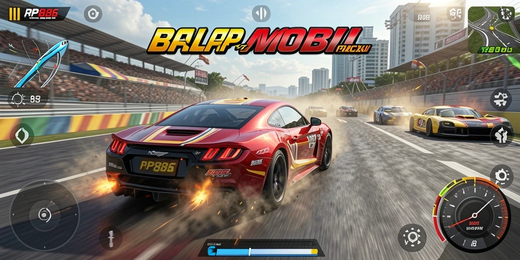 Tampilan gameplay seru dan adrenalin dalam balapan mobil.