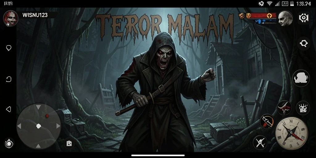 Gameplay menegangkan WISNU123 dengan suasana yang menghantui.